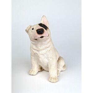 Vintage 1987 Living Stone Bull Terrier Dog Figurine White Black Eye Patch Statue